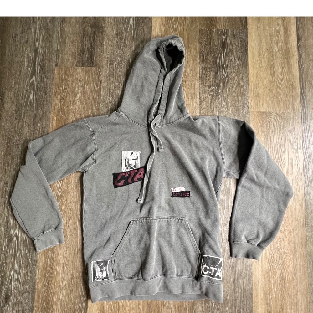 CantTrustAnybody Hoodie Mens Medium Grey Graphic Patch Washed Streetwear
